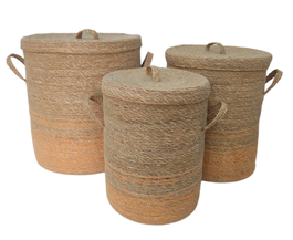 DKD Home Decor Set de 3 Cestas de Seagrass y Yute Natural 38x38x42