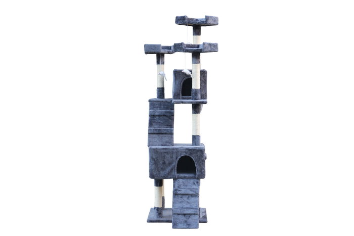 Gloria Nilo Árbol para Gatos Gris 50x50x170 cm, Mueble Rascador para Varios Gatos con Cuevas y Plataformas