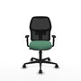 Silla de oficina Alfera con mecanismo Sincro tapizada con Tela color Verde esmeralda y malla color Negro. Equipada con lumbar 1D, Brazos 1D y Ruedas 65mm nailon