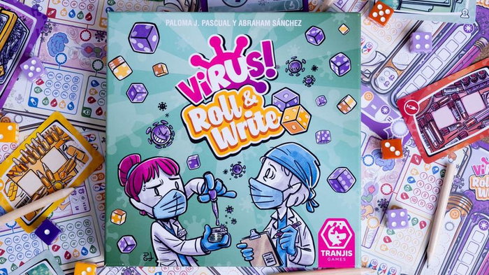 Tranjis Games Virus! Roll & Write Juego de Mesa Estrategia Dados 2-4 Jugadores 8+ Años Partidas Rápidas