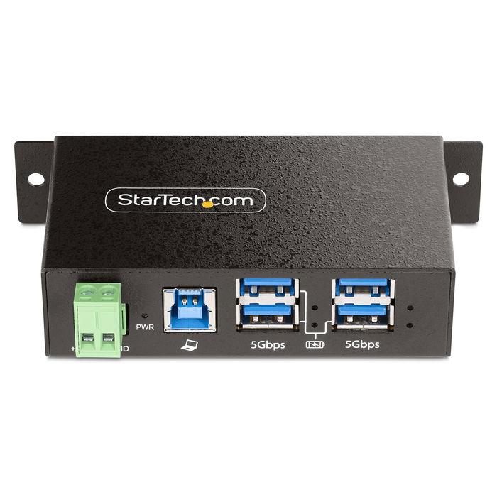 StarTech Hub USB Industrial Gestionado 4 Puertos USB 3.2 Gen 1 5Gbps, Caja Metal Montaje DIN/Pared/Escritorio, Protección ESD/Sobretensión, Negro