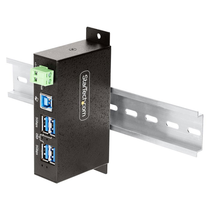 StarTech Hub USB Industrial Gestionado 4 Puertos USB 3.2 Gen 1 5Gbps, Caja Metal Montaje DIN/Pared/Escritorio, Protección ESD/Sobretensión, Negro