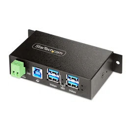 StarTech.com Hub USB Industrial 4 Puertos Gestionado - USB 3.2 Gen 1 5Gbps - Caja de Metal - Protección ESD y Sobretensión - Montaje DIN/Pared/Escritorio