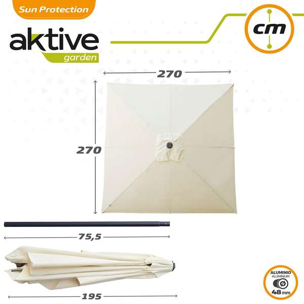Aktive Parasol de Terraza Cuadrado 270x270 cm con Chimenea y Mástil de Aluminio 4.8 cm