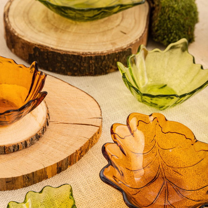 Bandeja Forma Hoja Vidrio Musgo Quid 14x14,5 cm (24 Unidades)