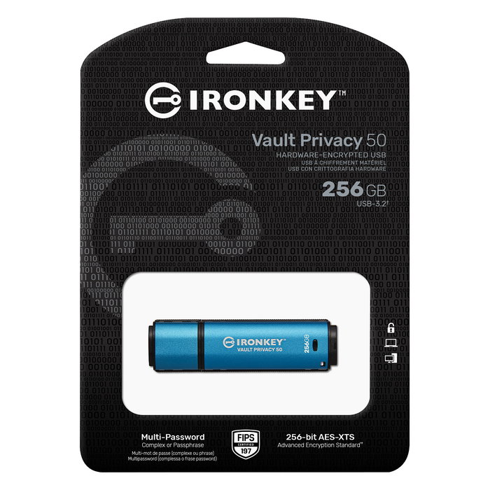 Kingston IronKey Vault Privacy 50 USB 3.2 Gen 1 256GB Cifrado AES-256 FIPS 197