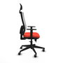 Silla de oficina Horna con mecanismo Sincro/Traslack tapizada con Tela color Naranja oscuro y malla color Blanco. Equipada con lumbar 1D, Brazos 1D, Cabecero Fijo y Ruedas 65 mm parqué