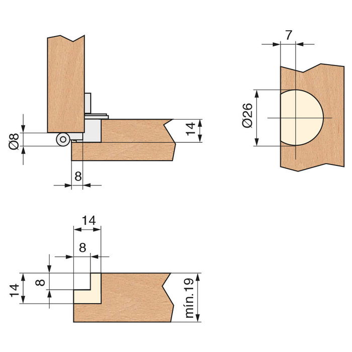 HERRAJES ALK Bisagra Estilo Sin Remate Ø26 mm Acabado Oro Viejo Rústica Zamak Regulable