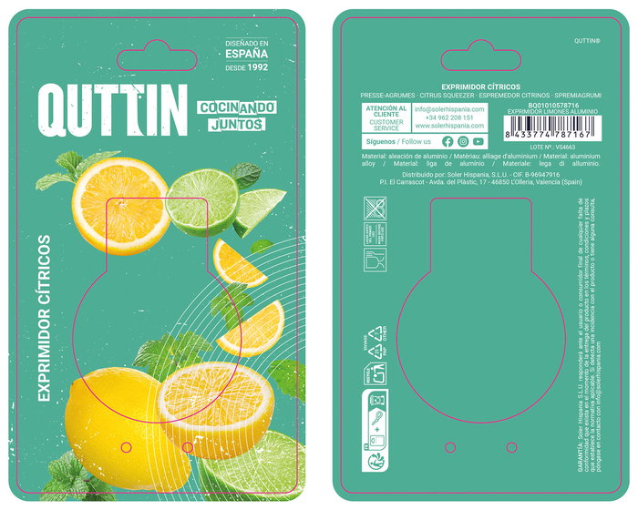 Quttin Exprimidor de Limones de Aluminio, 22 x 7.5 x 5 cm (24 Unidades)