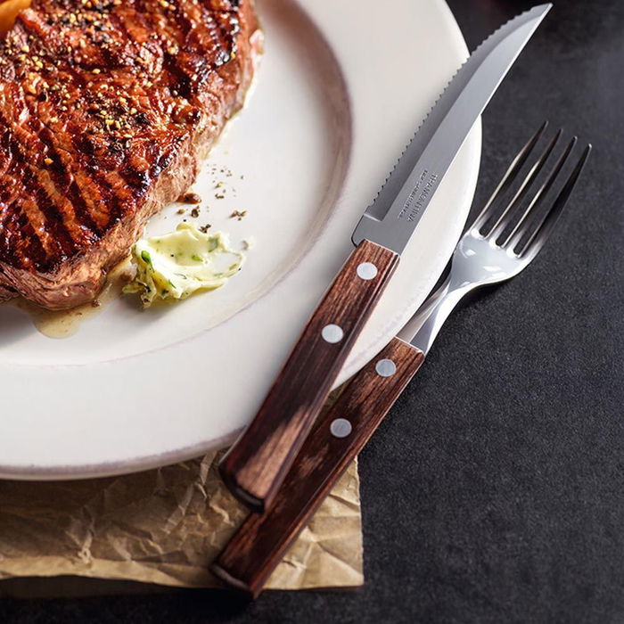 Tramontina Cuchillos de Asado Polywood Castaño Acero Inoxidable Mango de Madera 60 Unidades 12.7 cm