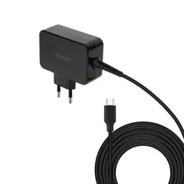 TooQ Cargador USB-C GaN 65W TQLC-USBCGAN65PD, Automático 5-20V para Portátil, Mac, con Cable 1.8m, Negro