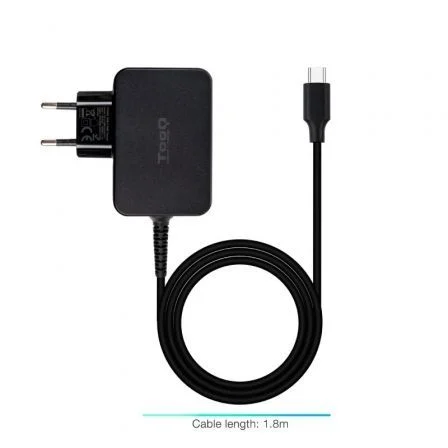 TooQ Cargador USB-C GaN 65W TQLC-USBCGAN65PD, Automático 5-20V para Portátil, Mac, con Cable 1.8m, Negro