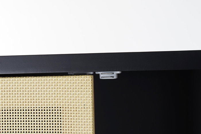 DKD Home Decor Armario Balines Negro Natural Madera Abeto Ratan 160 x 80 x 38 cm