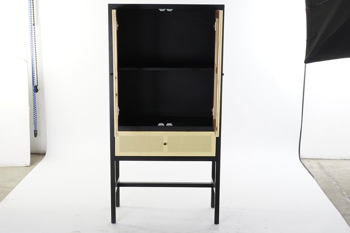 DKD Home Decor Armario Balines Negro Natural Madera Abeto Ratan 160 x 80 x 38 cm