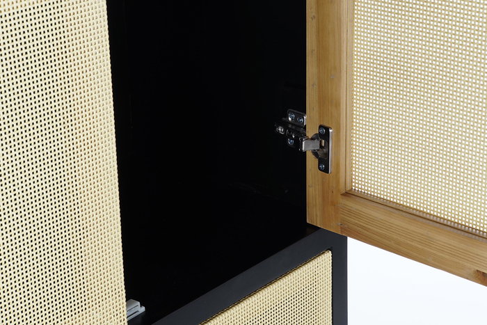 DKD Home Decor Armario Balines Negro Natural Madera Abeto Ratan 160 x 80 x 38 cm