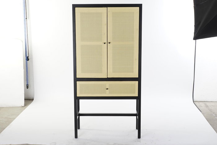 DKD Home Decor Armario Balines Negro Natural Madera Abeto Ratan 160 x 80 x 38 cm