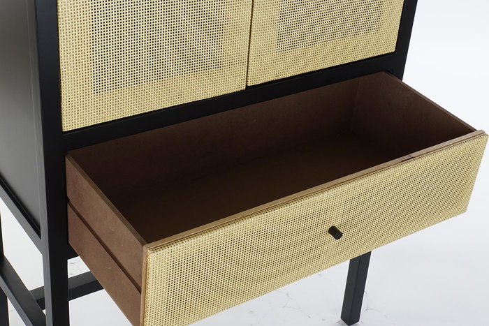 DKD Home Decor Armario Balines Negro Natural Madera Abeto Ratan 160 x 80 x 38 cm