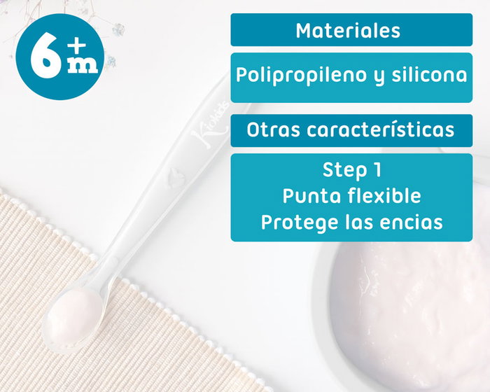 KioKids Cuchara Step 1 Silicona Gris para Bebé +6 Meses