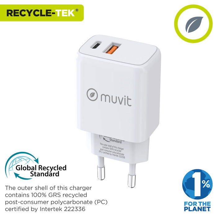 Cargador de Pared Muvit for Change Blanco 18 W 20 W Cargador de Pared Muvit for Change Blanco 18 W 20 W