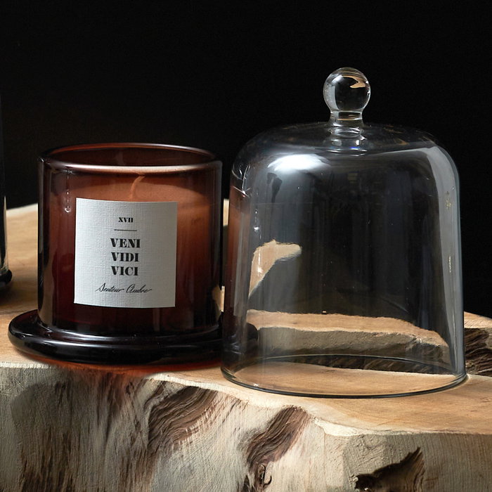 Home Deco Factory Vela Perfumada Con Campana de Vidrio Lounge - Aroma Surtido (Higos, Sándalo, Jazmín o Ámbar) - Cera 90g, Duración 14h - Ø8.5 x H11 cm