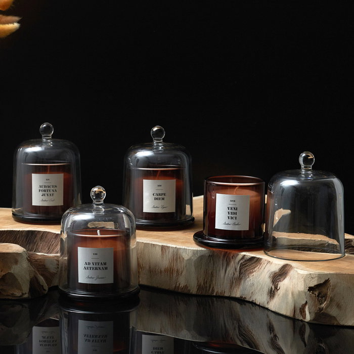 Home Deco Factory Vela Perfumada Con Campana de Vidrio Lounge - Aroma Surtido (Higos, Sándalo, Jazmín o Ámbar) - Cera 90g, Duración 14h - Ø8.5 x H11 cm