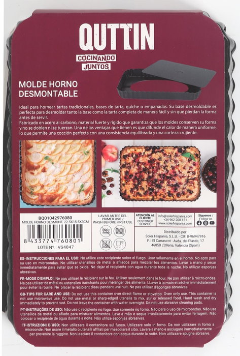 Quttin Pack de 12 Moldes para Horno Desmontables para Bizcochos y Tartas, 22.5 cm x 15.5 cm x 3 cm