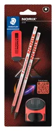 Staedtler 181 SBK2-2 Blister con 2 Lápices de Grafito Norix HB, Afilalápices y Goma Rojo