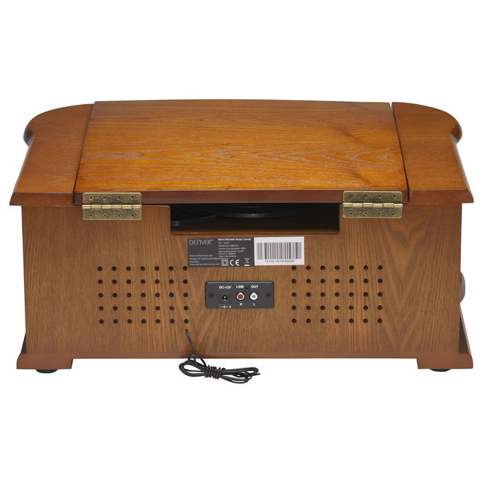 Denver MRD-51 Toca-discos 3 Velocidades 33 1/3, 45, 78 RPM con CD, Cassette, Radio DAB/FM, USB, Entrada AUX, Altavoces 2 x 5W, Madera Marrón