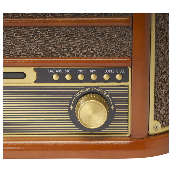 Denver MRD-51 Toca-discos 3 Velocidades 33 1/3, 45, 78 RPM con CD, Cassette, Radio DAB/FM, USB, Entrada AUX, Altavoces 2 x 5W, Madera Marrón