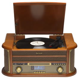 Denver MRD-51 Toca-discos 3 Velocidades 33 1/3, 45, 78 RPM con CD, Cassette, Radio DAB/FM, USB, Entrada AUX, Altavoces 2 x 5W, Madera Marrón