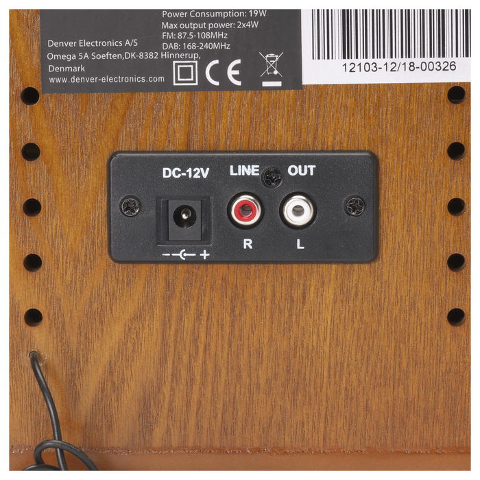 Denver MRD-51 Toca-discos 3 Velocidades 33 1/3, 45, 78 RPM con CD, Cassette, Radio DAB/FM, USB, Entrada AUX, Altavoces 2 x 5W, Madera Marrón