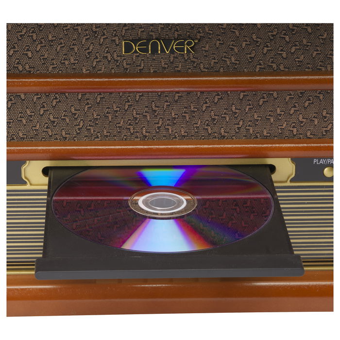 Denver MRD-51 Toca-discos 3 Velocidades 33 1/3, 45, 78 RPM con CD, Cassette, Radio DAB/FM, USB, Entrada AUX, Altavoces 2 x 5W, Madera Marrón
