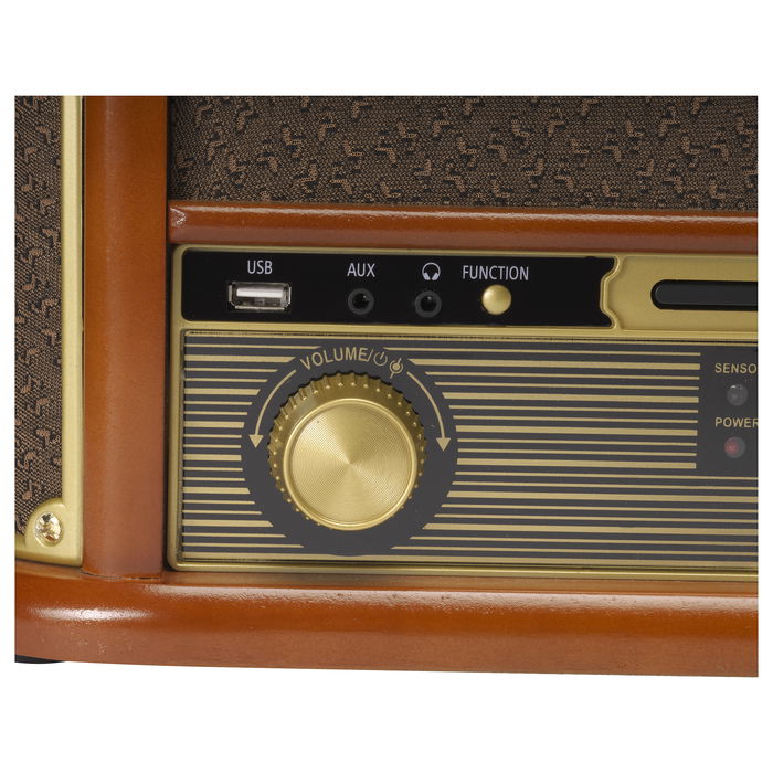 Denver MRD-51 Toca-discos 3 Velocidades 33 1/3, 45, 78 RPM con CD, Cassette, Radio DAB/FM, USB, Entrada AUX, Altavoces 2 x 5W, Madera Marrón