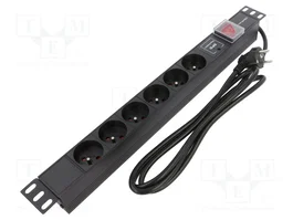 Qoltec Regleta PDU para Rack 19'' 1U 16A con 6 Tomas Francesas y 1.8m de Cable