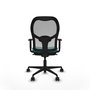 Silla de oficina Jorquera con mecanismo Sincro tapizada con Tela color Turquesa y malla color Gris. Equipada con lumbar 1D, Brazos 1D y Ruedas 65mm nailon