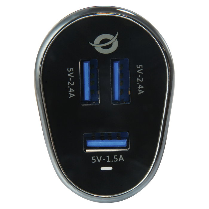 Conceptronic CARDEN06B Cargador de Coche 3 Puertos USB-A 31.5W para Encendedor, 5V, Negro