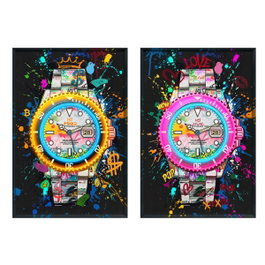 DKD Home Decor Cuadro LED Lienzo 63x93 Reloj Surtido de 2 Unidades