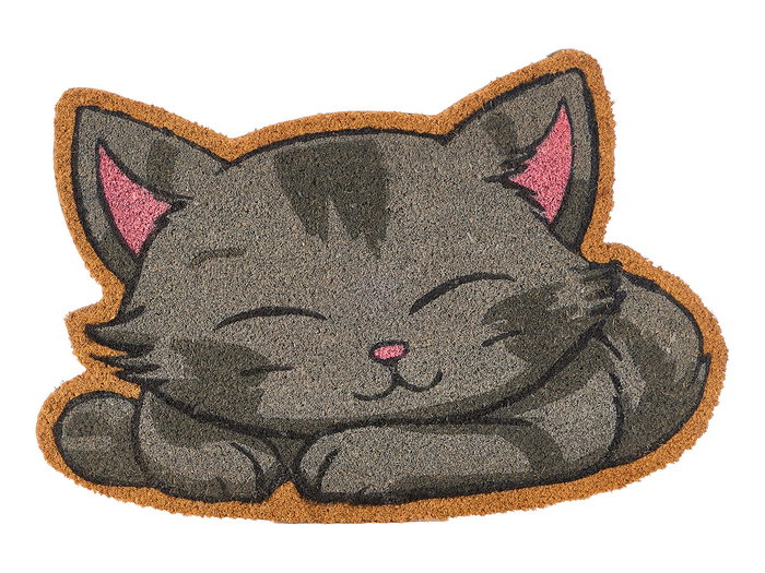 Felpudo Forma Gato Giftdecor 60x1.5x40cm Fibra de Coco y PVC Gris/Rosa (Set de 10)