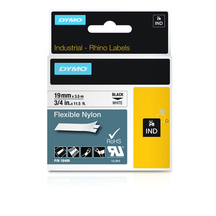 Dymo RHINO ID1 Cinta de Etiquetas de Nylon Flexible 19mm x 3,5m Negro/Blanco Dymo RHINO ID1 Cinta de Etiquetas de Nylon Flexible 19mm x 3,5m Negro/Blanco