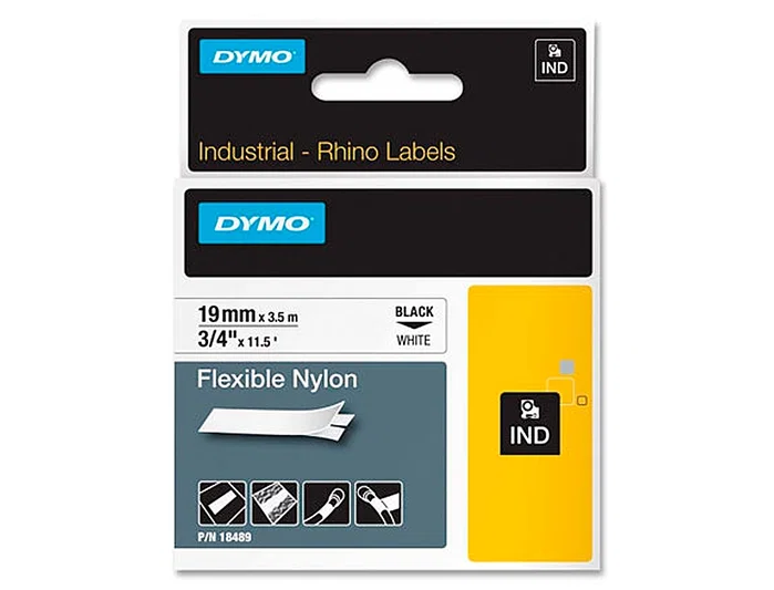 Dymo RHINO ID1 Cinta de Etiquetas de Nylon Flexible 19mm x 3,5m Negro/Blanco Dymo RHINO ID1 Cinta de Etiquetas de Nylon Flexible 19mm x 3,5m Negro/Blanco