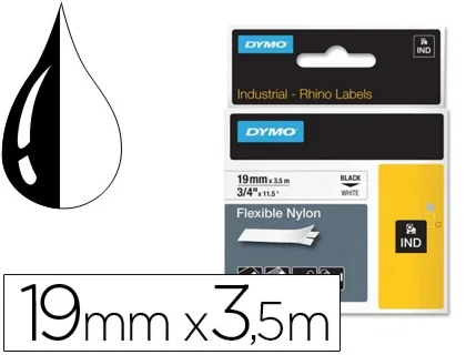Dymo RHINO ID1 Cinta de Etiquetas de Nylon Flexible 19mm x 3,5m Negro/Blanco Dymo RHINO ID1 Cinta de Etiquetas de Nylon Flexible 19mm x 3,5m Negro/Blanco