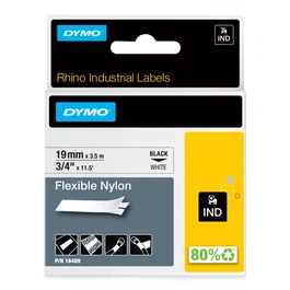 Dymo RHINO Cinta de Nylon Flexible ID1-19 Negro sobre Blanco 19mm x 3,5m