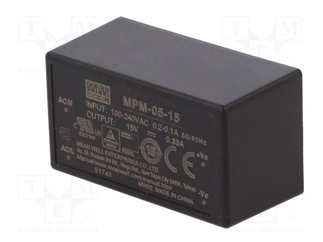 MEAN WELL MPM-05-15 Convertidor AC/DC 5W 15V DC MEAN WELL MPM-05-15 Convertidor AC/DC 5W 15V DC