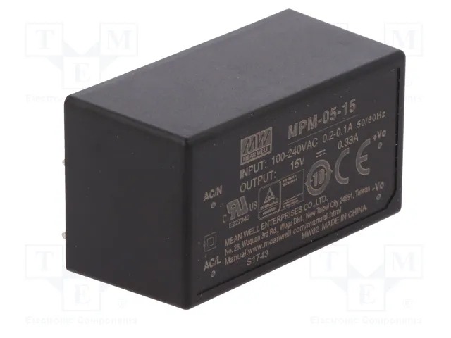 MEAN WELL MPM-05-15 Convertidor AC/DC 5W 15V DC MEAN WELL MPM-05-15 Convertidor AC/DC 5W 15V DC