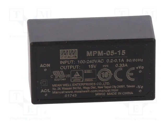 MEAN WELL MPM-05-15 Convertidor AC/DC 5W 15V DC MEAN WELL MPM-05-15 Convertidor AC/DC 5W 15V DC