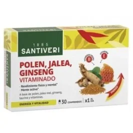 SANTIVERI Polen Jalea Real y Ginseng Coreano 30 Comprimidos - Complemento Alimenticio para Energía y Rendimiento Físico y Mental con Vitaminas