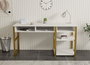 Hanah Home Mesa de Estudio White Gold 150 cm x 75.8 cm x 58.4 cm Tablero Melamina Patas Metal Blanco y Oro