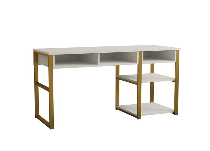 Hanah Home Mesa de Estudio White Gold 150 cm x 75.8 cm x 58.4 cm Tablero Melamina Patas Metal Blanco y Oro Hanah Home Mesa de Estudio White Gold 150 cm x 75.8 cm x 58.4 cm Tablero Melamina Patas Metal Blanco y Oro