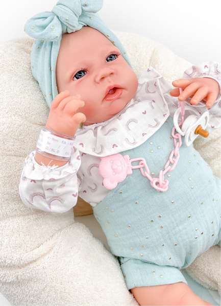 Berjuan Reborn Peto Verde Algodón Mecanismo Pulsador Lloro Ref: 18401-24 50 cm