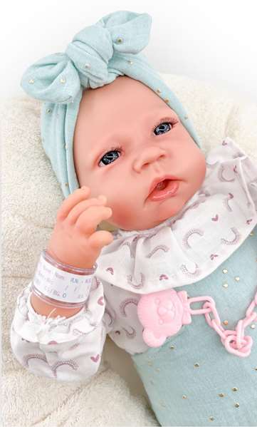 Berjuan Reborn Peto Verde Algodón Mecanismo Pulsador Lloro Ref: 18401-24 50 cm